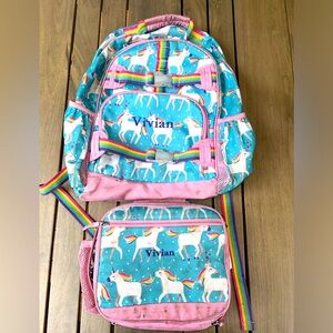 Pottery Barn Kids Mackenzie Unicorn Kids Backpack & Lunchbox Set Pink Aqua Large